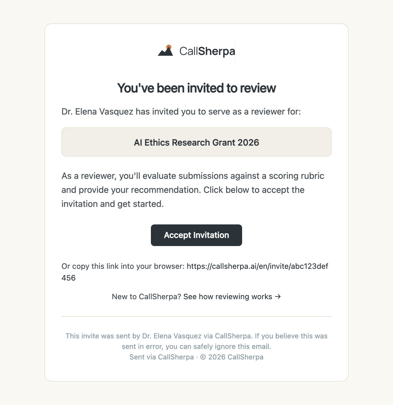 The reviewer-invite email asking you to accept