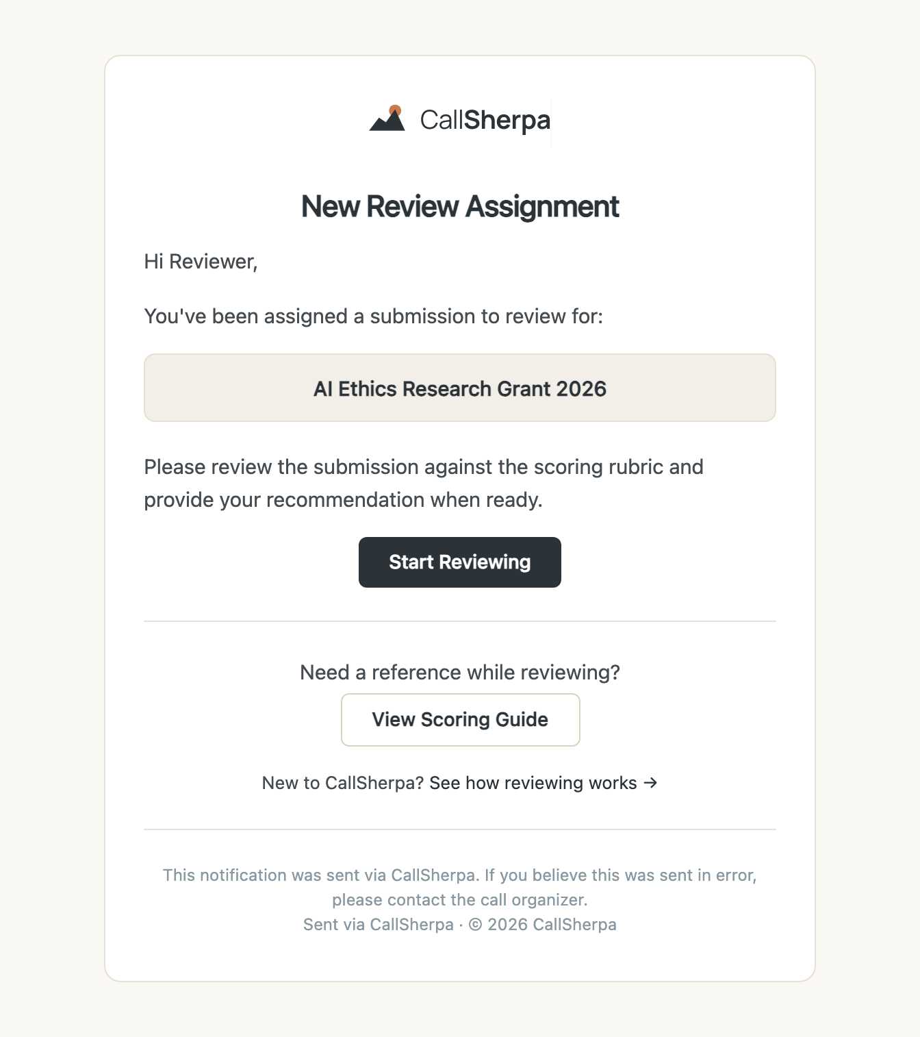 Email notifying you of a new review assignment