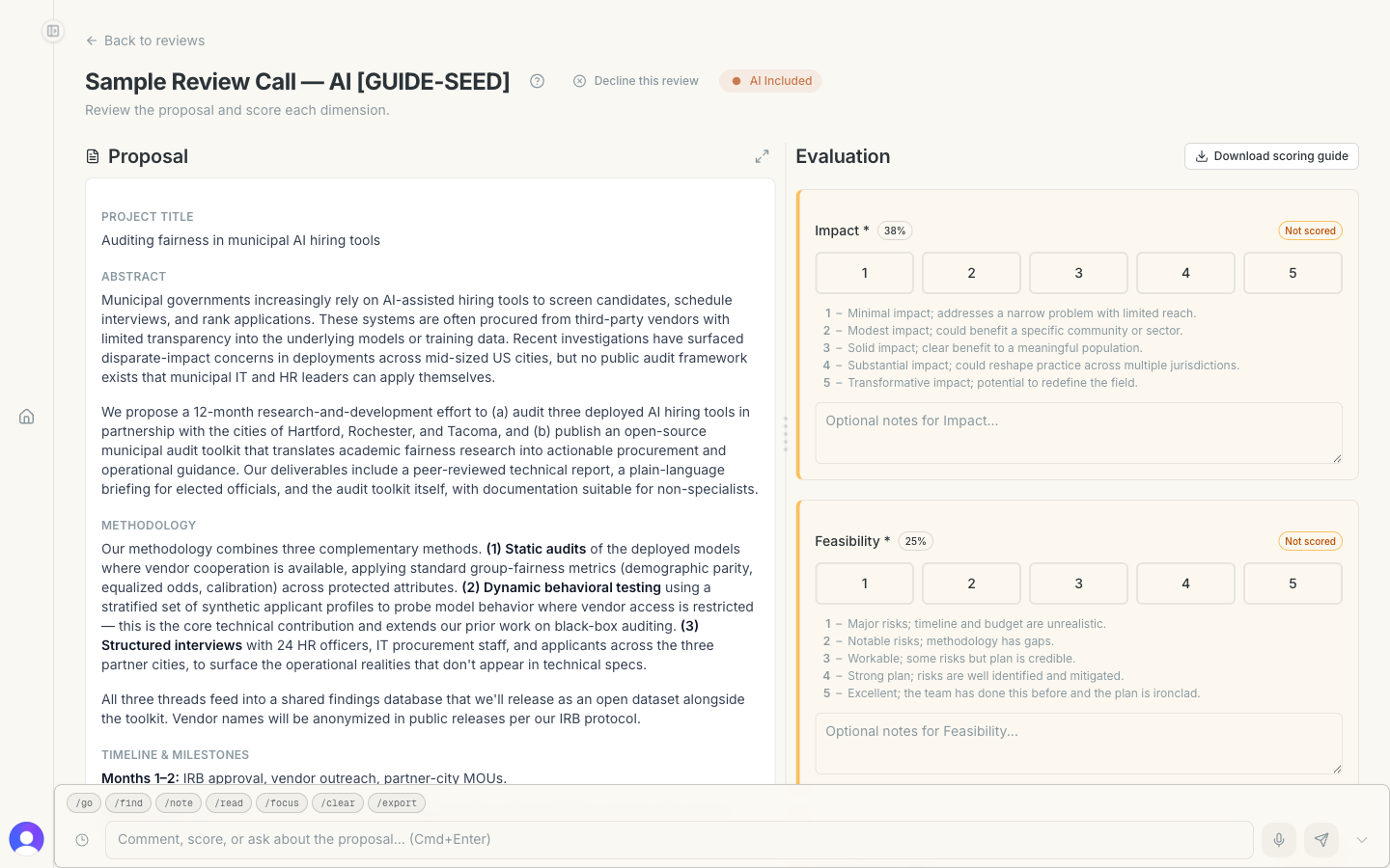 Opened proposal showing the abstract and attachments